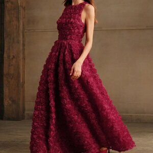 Red Elegant Women's Rose Floral Embellished Sleeveless Woven Formal Dress